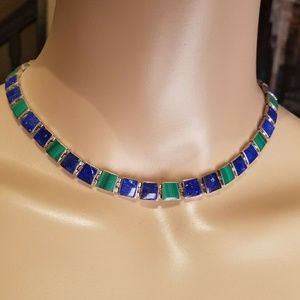 Lapis/Malachite silver Necklace. "Nefertiti style"